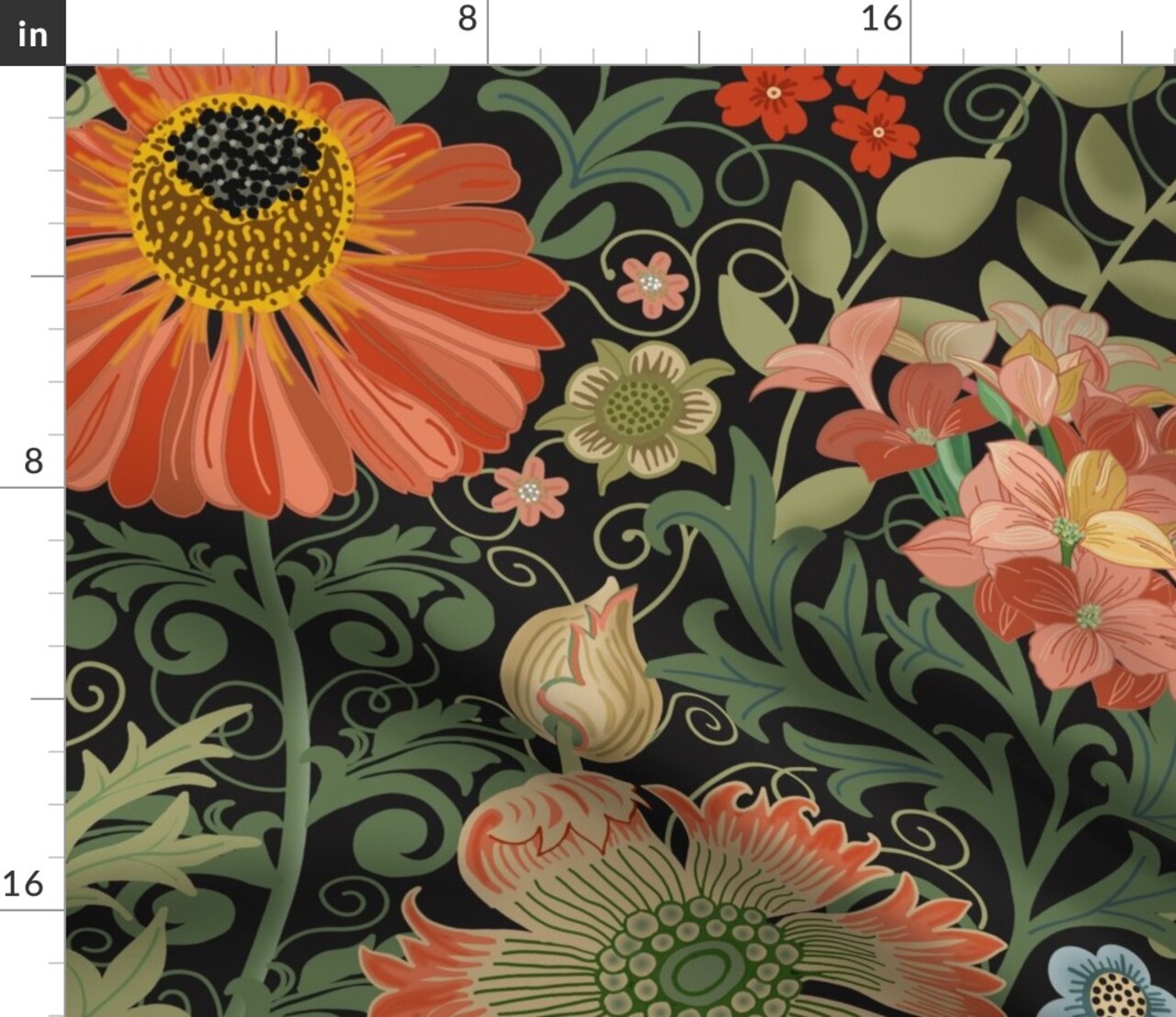 Maximalist Floral Art Nouveau Large Scale Flowers Flower Garden Victorian Inspired Custom Printed Fabric by Spoonflower Various Fabrics by the Yard or Fat Quarter